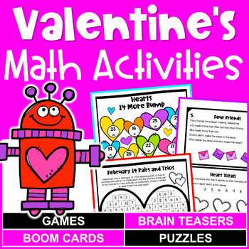 Preview of Valentine's Day Math Activities - Math Puzzle Worksheets, Games, Brain Teasers