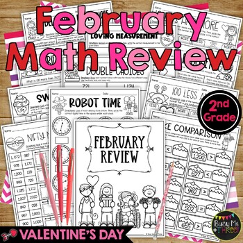 Preview of Valentine's Day Math Activities for 2nd Grade No Prep Worksheets for February