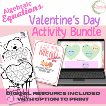 Preview of Valentine's Day Math Activity Bundle // Algebraic Equations