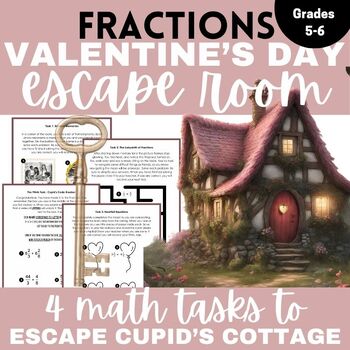 Preview of Valentine's Day Math Activity 5th 6th Grade | Fraction Escape Room | No Prep