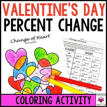 Preview of Valentine's Day Math Activity Worksheet Percent Change 7th Grade Math