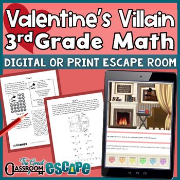 Preview of 3rd Grade Valentine's Day Math Activity - Fun Print or Digital Escape Room Game