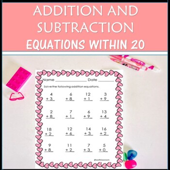 Preview of Valentine's Day Math Addition and Subtraction Worksheets