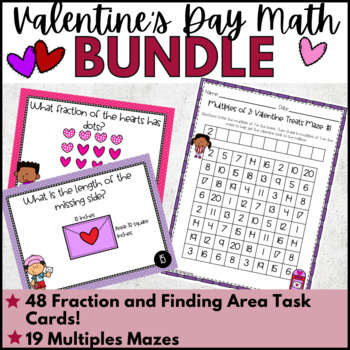 Preview of Valentine's Day Math BUNDLE! Multiplication, Fractions, and Finding Area Skills