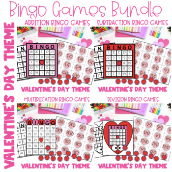 Preview of Valentine's Day Math Bingo Bundle Add,Subtract,Multiply, and Divide