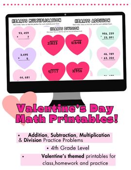 Preview of Valentine's Day Math Bundle! Add, Subtract, Multiply & Divide fun Heart shapes