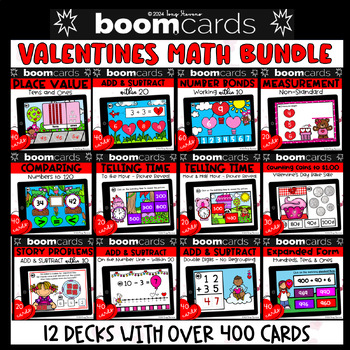 Preview of Valentine's Day Math Bundle - Boom Cards 12 Decks