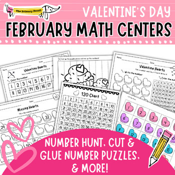 Preview of Valentine's Day Math Center Bundle | K-1 Number Games, Puzzles, & More!