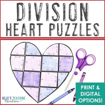 Preview of DIVISION Heart | Mother's Day Craft Card Activity Mystery Image Puzzle