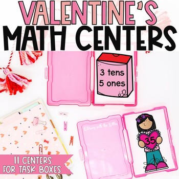 Preview of Valentine's Day Math Centers | February Low Prep Task Box Activities