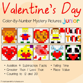 February Math First Grade, Valentine Math Coloring Sheets 