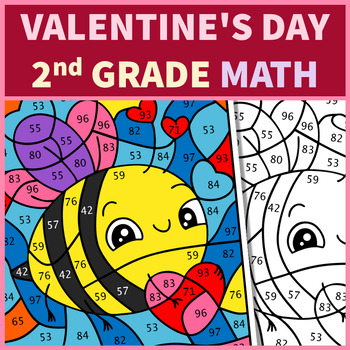 Preview of Valentine's Day | Color By Number 2nd Grade | Color by Code Math Worksheets