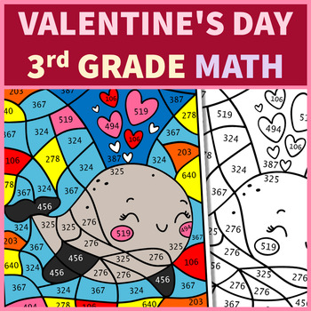 Preview of Valentine's Day | Color By Number 3rd Grade | Color by Code Math Worksheets