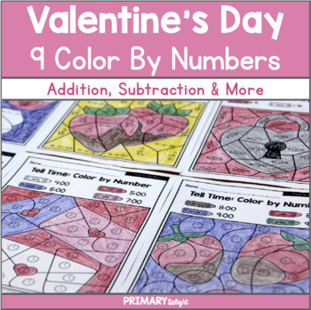 Preview of Valentines Color by Code 1st Grade | Addition, Subtraction and Place Value