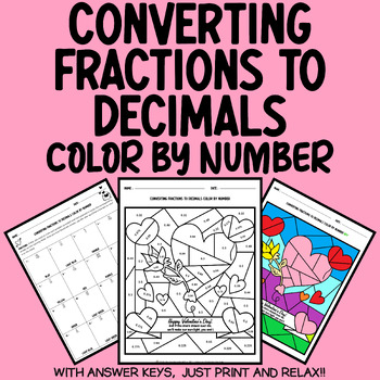 Preview of Valentine's Day Math Coloring: Converting Fractions to Decimals
