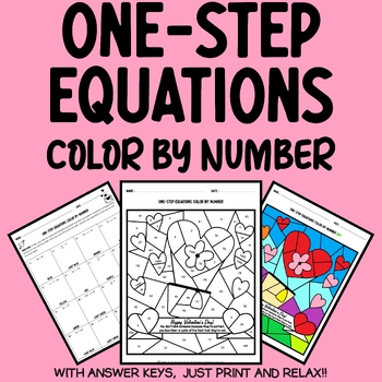 Preview of Valentine's Day Math Coloring: One-step Equations 6th 7th 8th Grades