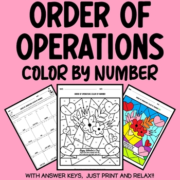Preview of Valentine's Day Math Coloring: Order of Operations Worksheet Valentine's Day