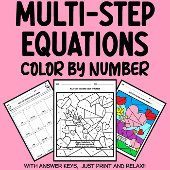 Preview of Valentine's Day Math Coloring: Solving Multi Step Equations Activity