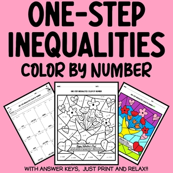 Preview of Valentine's Day Math Coloring: Solving One-step Inequalities 6th 7th 8th