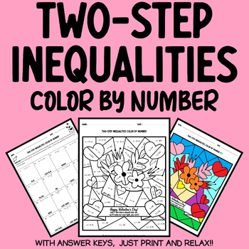 Preview of Valentine's Day Math Coloring: Solving Two-step Inequalities 6th 7th 8th Grades