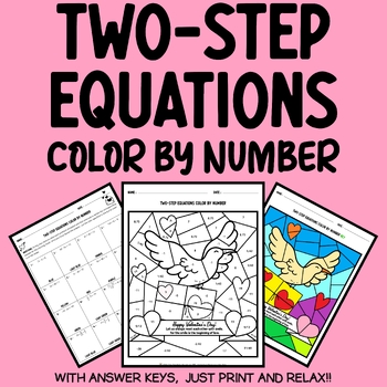 Preview of Valentine's Day Math Coloring: Two-step Equations 6th 7th 8th Grades