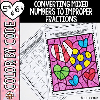 Preview of Valentine's Day Math | Coloring | Converting Mixed Numbers to Improper Fractions