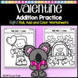 Valentine's Day Math Coloring Worksheets Addition Roll Sol