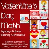 February Coloring Sheets, Valentines Math Puzzles Mystery 