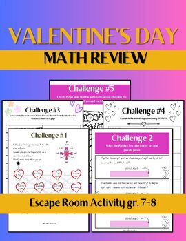 Preview of Valentine's Day Math Review Escape Room gr. 6, 7, 8
