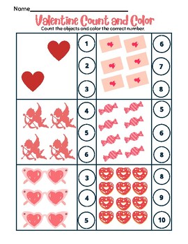 Preview of Valentine's Day Math Count and Color the Pictures