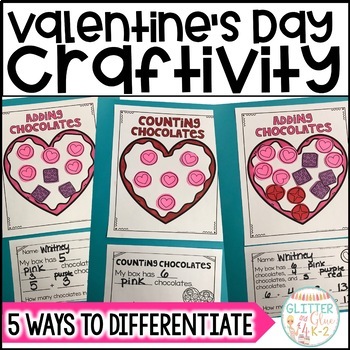 Preview of Valentine's Day Math Craft Differentiated Craftivity - Add, Subtract, Counting
