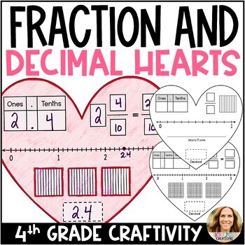 Preview of Relate Fraction and Decimal Valentine's Day Hearts - 4th Grade Math Craftivity