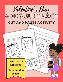 Preview of Valentine's Day Math Cut and Paste Activity: Add & Subtract