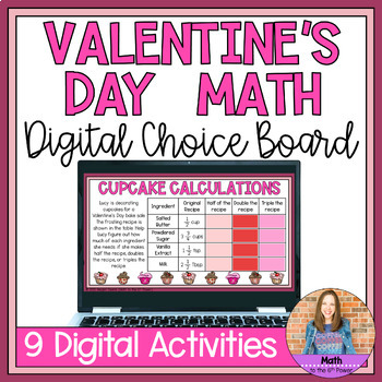 Preview of Valentine's Day Math Activity Digital Choice Board for 6th grade