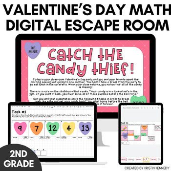 Preview of Valentine's Day Math Digital Escape Room 2nd Grade
