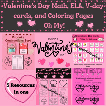 Preview of Valentine's Day Math, ELA, Valentines, and Coloring Activities Bundle Oh My!