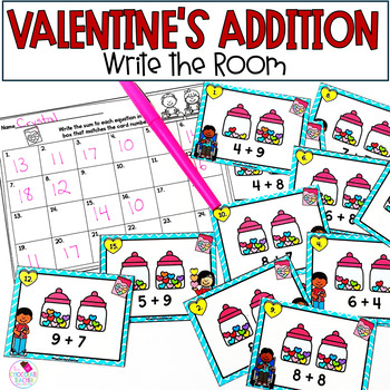 Preview of Valentine's Day - Addition - February Math - Write the Room
