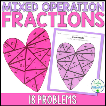 Preview of Valentine's Day Math Fraction Puzzle 5th | Mixed Number Fraction Tarsia Activity