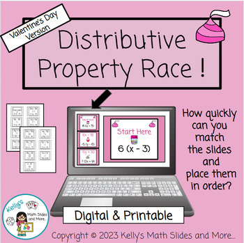 Preview of Valentine's Day Math Game - Distributive Property Race - Digital & Printable