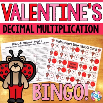 Preview of Valentine's Day Math Bingo Game Word Problems Multiplying Decimals 5th 6th Grade