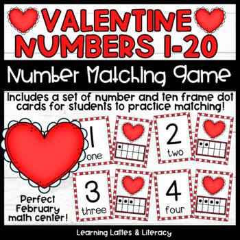 Preview of Valentine's Day Math Game Number Matching Cards February Number Sense Counting