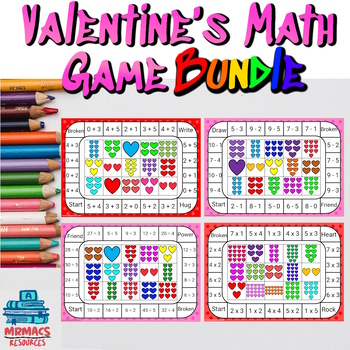 Preview of Valentine’s Day Math Games Bundle | Elementary & Middle School | Math Operations