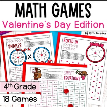 Preview of Valentine's Day Math Games for 4th Grade - Fractions, Multiplication, Division