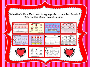 Preview of Valentine's Day Math/Language Activities for Gr. 1 Interactive Smartboard Lesson
