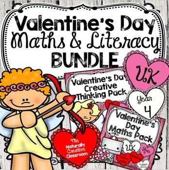 Preview of Valentine's Day Math & Literacy BUNDLE for Year 4-UK