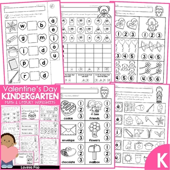 Preview of Valentine's Day Math & Literacy Worksheets & Activities No Prep