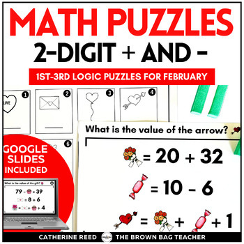 Preview of Valentine's Day Math Logic Puzzles: Add and Subtract 2-Digit Numbers