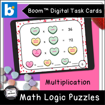 Preview of Valentine's Day Math Logic Puzzles Multiplication Digital Task Cards Boom