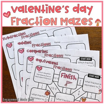 Preview of Valentine's Day Math Mazes - Fractions