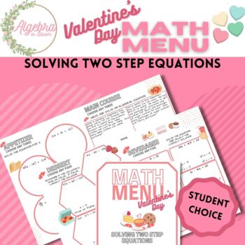 Preview of Valentine's Day Math Menu Activity // Solving Algebraic Two step Equations